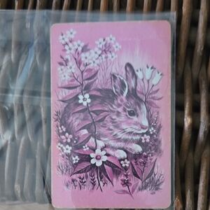Vtg Floral Bunny Illustration Card